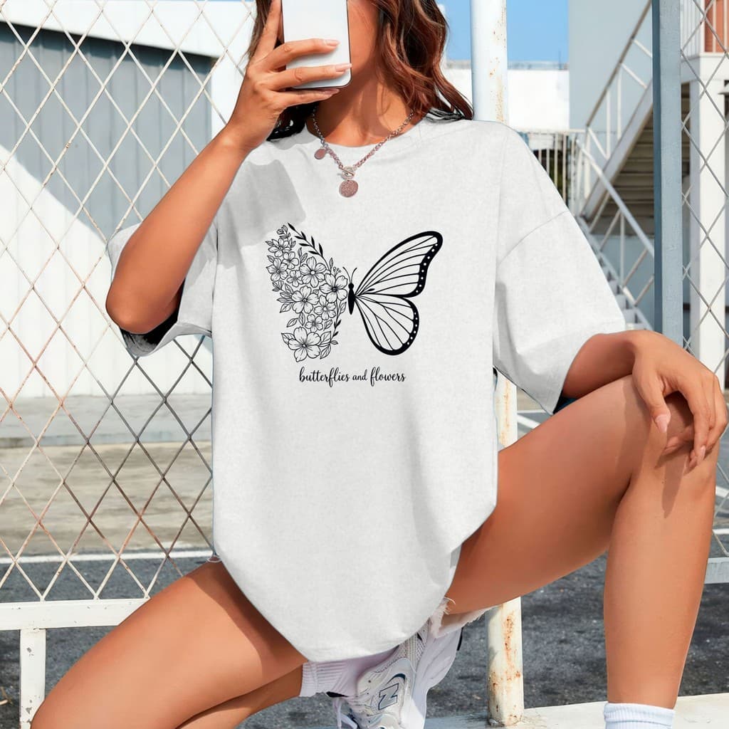 Camiseta Feminina Blusa Camisetão Borboleta Academia Tipo Over Lazer Algodão 30.1 Envio Imediato