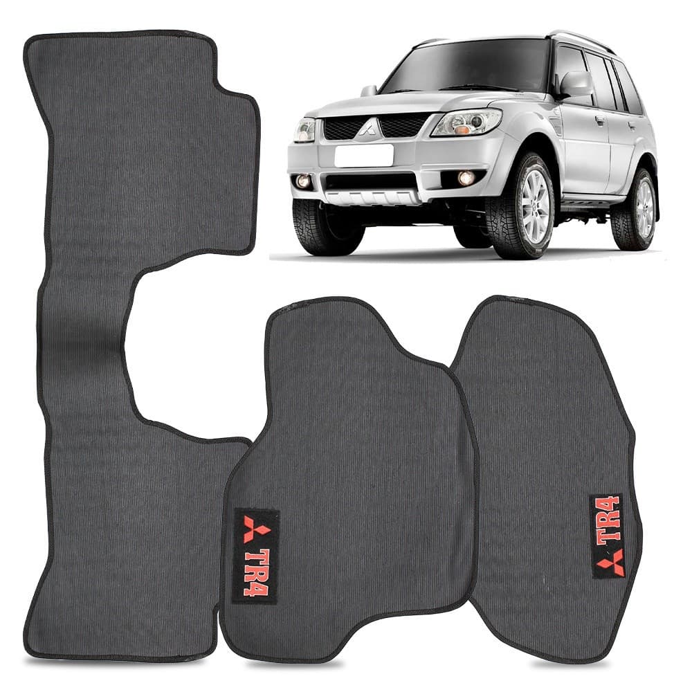 Tapete Pajero Tr4 2002 a 2015 Automotivo Borracha Pvc Logo Bordado Preto 3 Peças