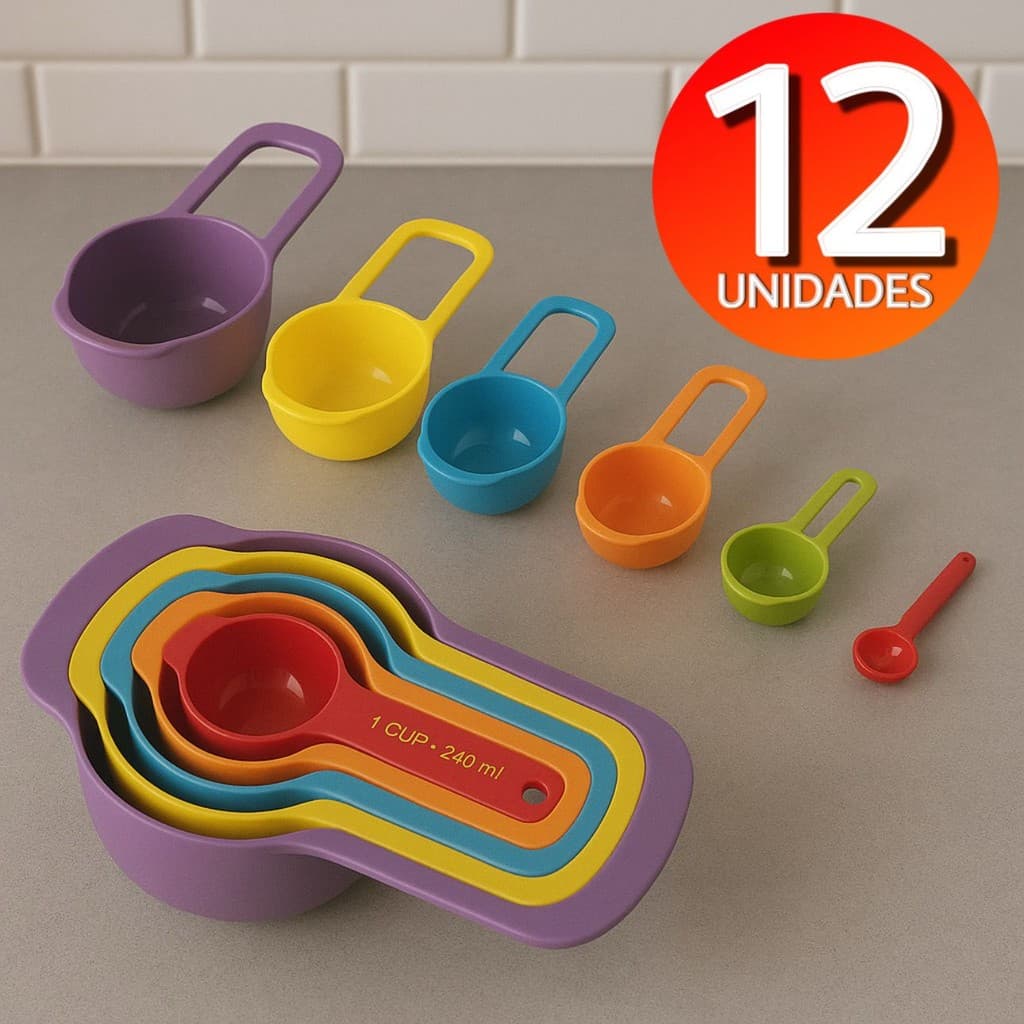 Colheres Medidoras 12 peças Medida, medidor Bolo Cozinha Confeitaria