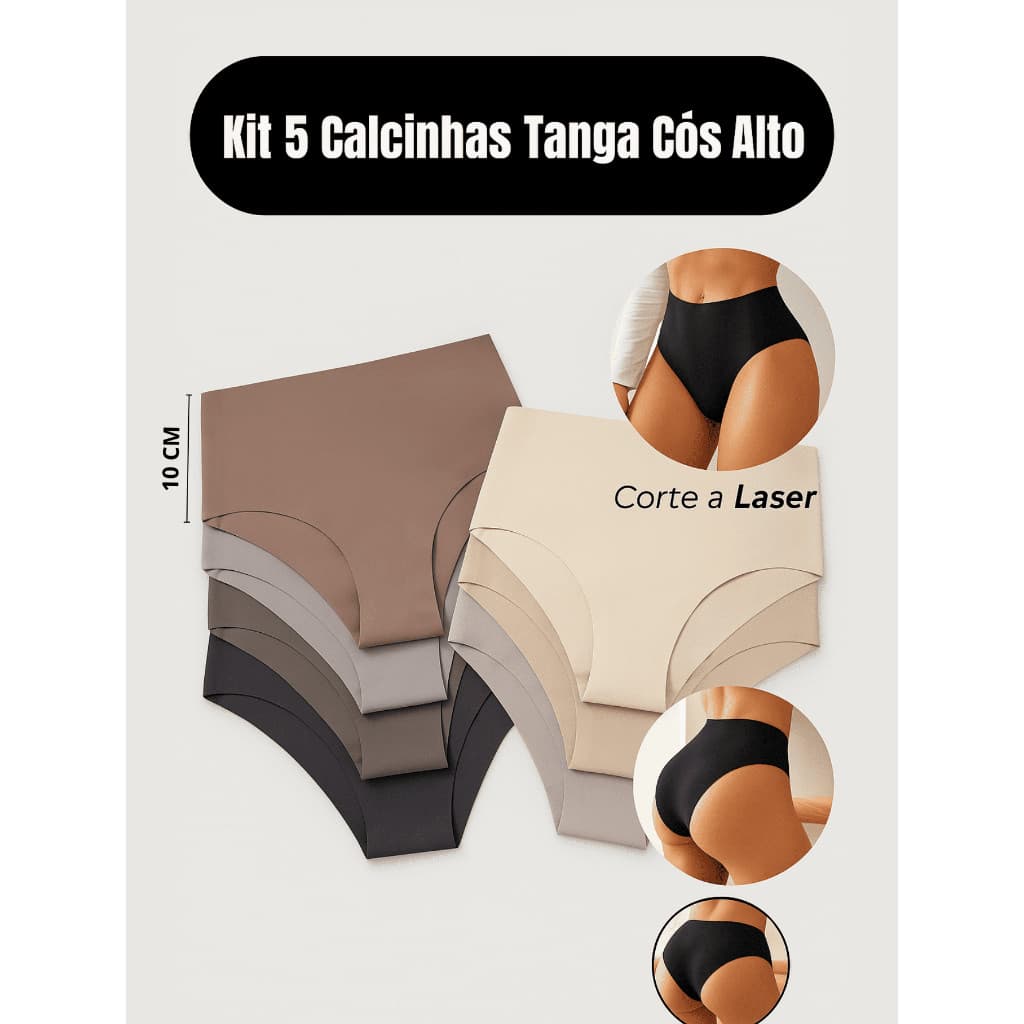 Kit de Calcinhas Cós Alto Sem Costura Corte a Laser Conforto Não Marca