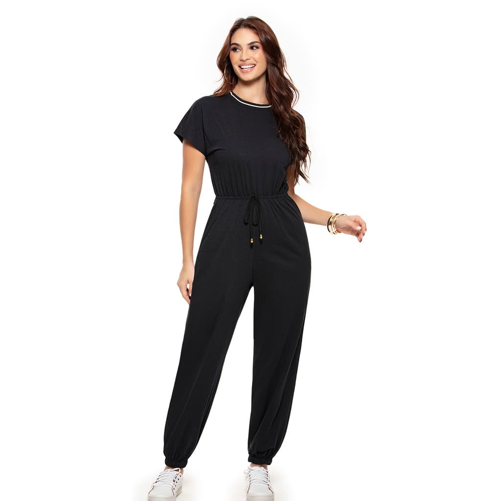 Macacão Jogger com Faixa e Mangas Morcego – Moda Feminina