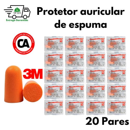 Kit 20 Protetores auricular espuma abafador para dormir 3M Segurança EPI