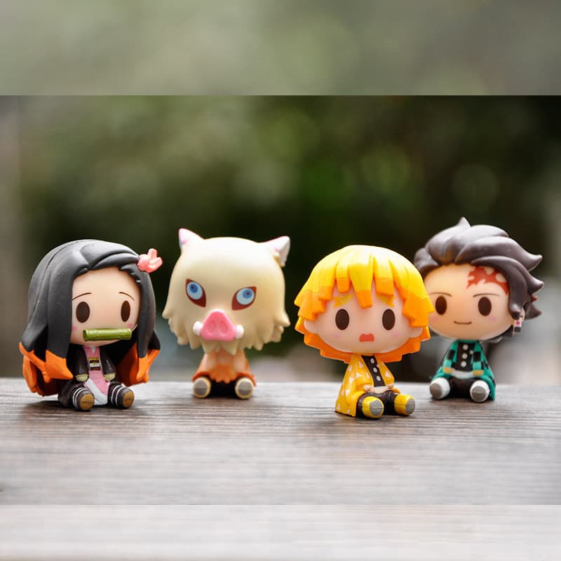4 peças/Set 4.5 cm Demon Slayer Anime Personagem Kamado Tanjirou Nezuko Zenitsu Inosuke Kawaii Cartoon Q Versão PVC Pers