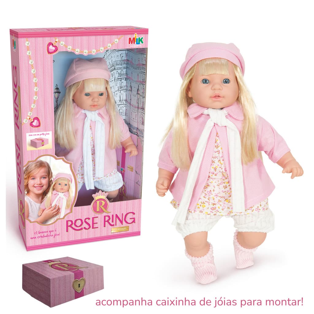 Boneca grande bebe Reborn Rose Ring Premium caixinha de jóias p/ montar Milk