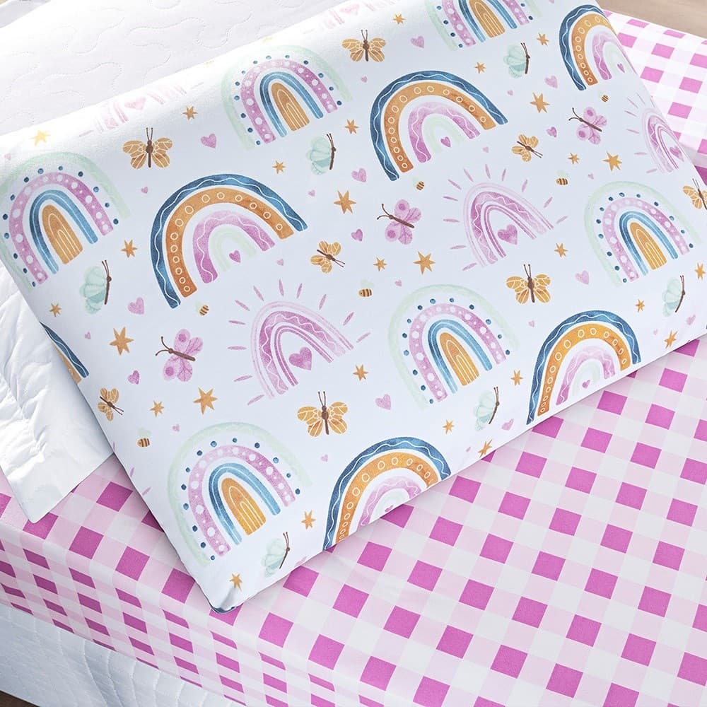 Jogo De Cama Tutti Kids Solteiro 2 Pecas Rainbow Arco Iris Conforto Macio Estampado Enxoval Cama Infantil Menina Quarto