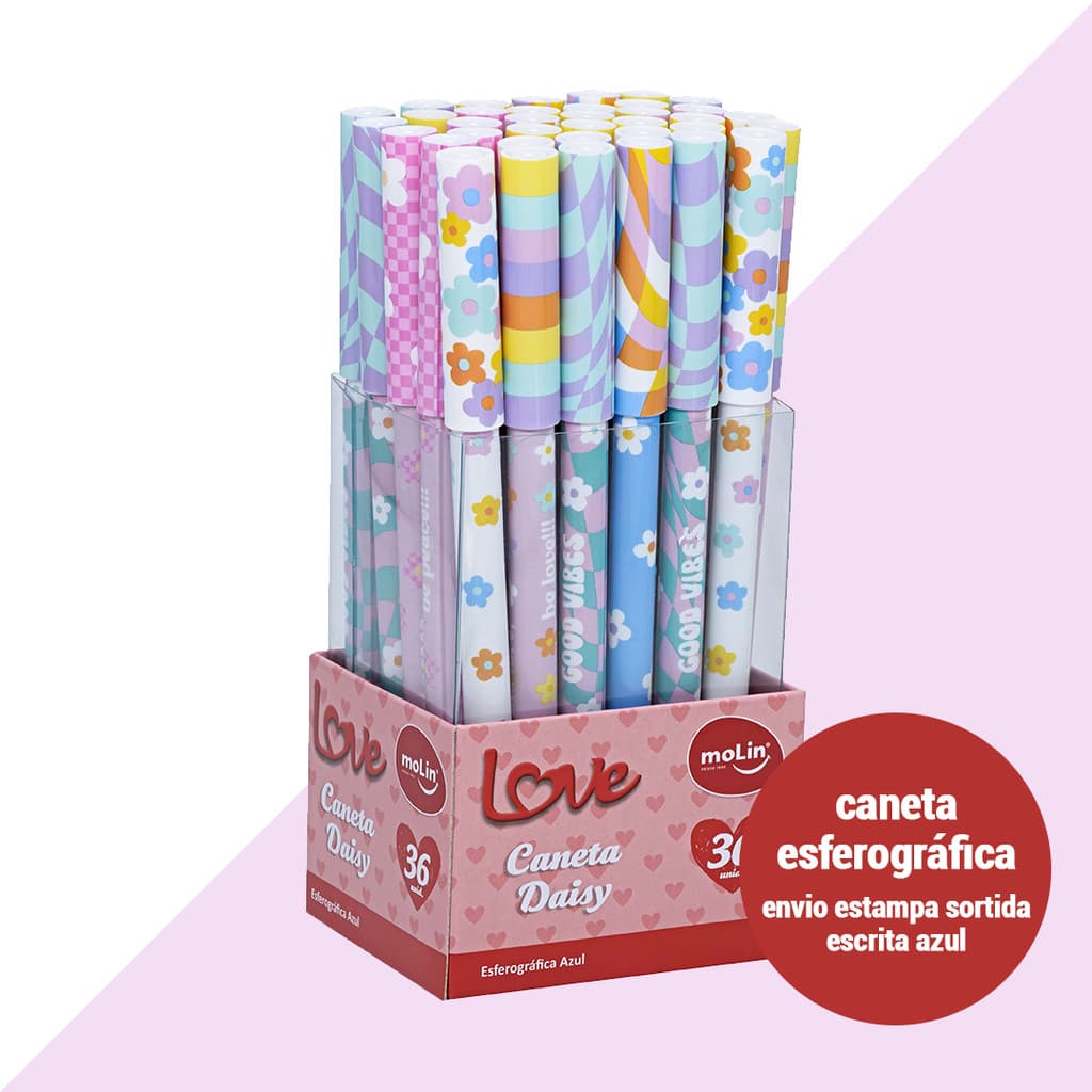 Caneta Esferografica Love Daisy Molin - Escrita Preta (Unidade - Envio Sortido)