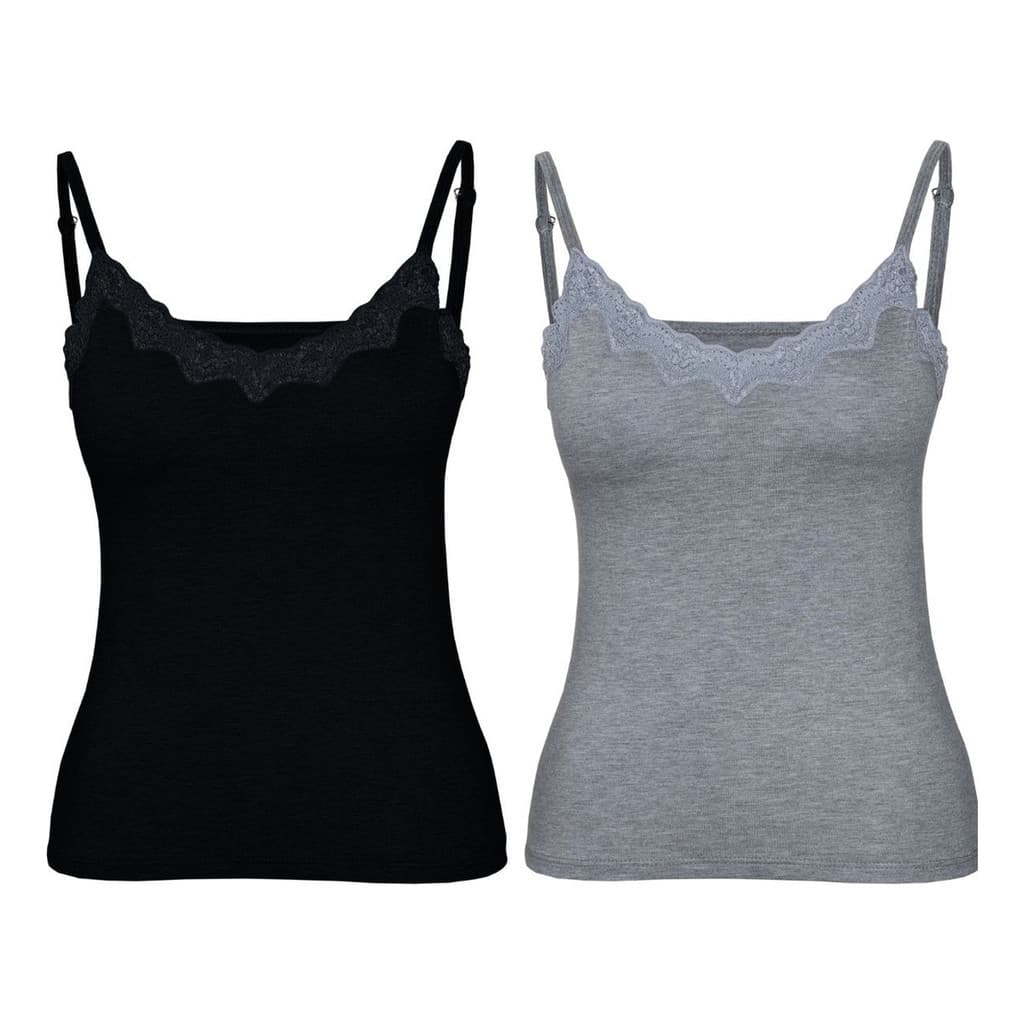 Kit 2 Regatas Femininas Com Alça de Renda e Bojo Fina Básica Diário Casual Moda Feminina Academia