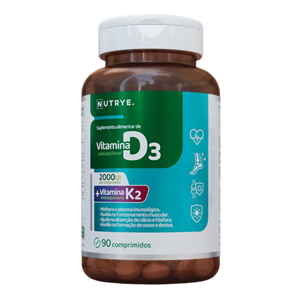 Vitamina D3 2000UI + Vitamina K2 – Suplemento Alimentar – 90 Comprimidos