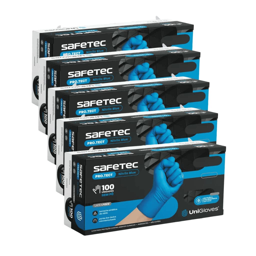 5CXS LUVAS NITRILO SAFETEC PROT AGENTE QUÍMICO BLUE 100UN