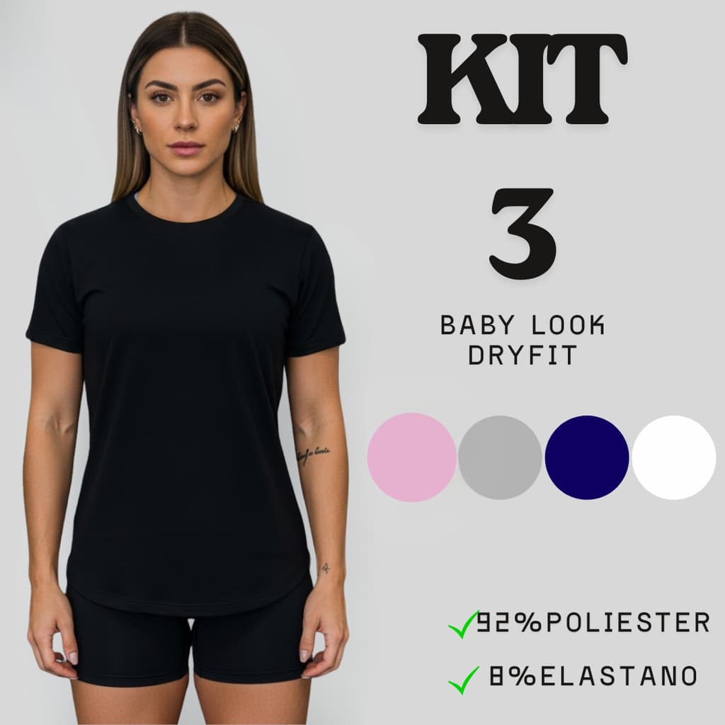 Kit 3 T-Shirts Femininas Dry Fit – Academia, Corrida e Esportes