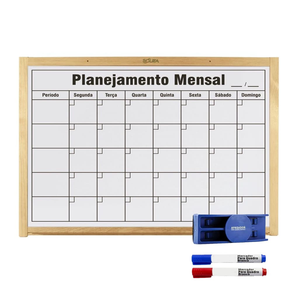 Lousa Quadro Branco 90x60 Planejamento Mensal Mad. + brindes