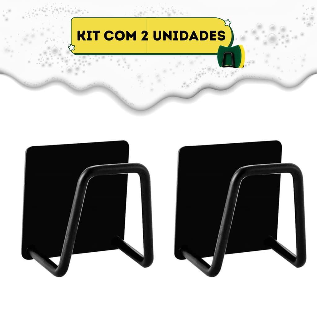 2 Suporte De Esponja Bucha Pia Louça Cozinha Gancho Preto