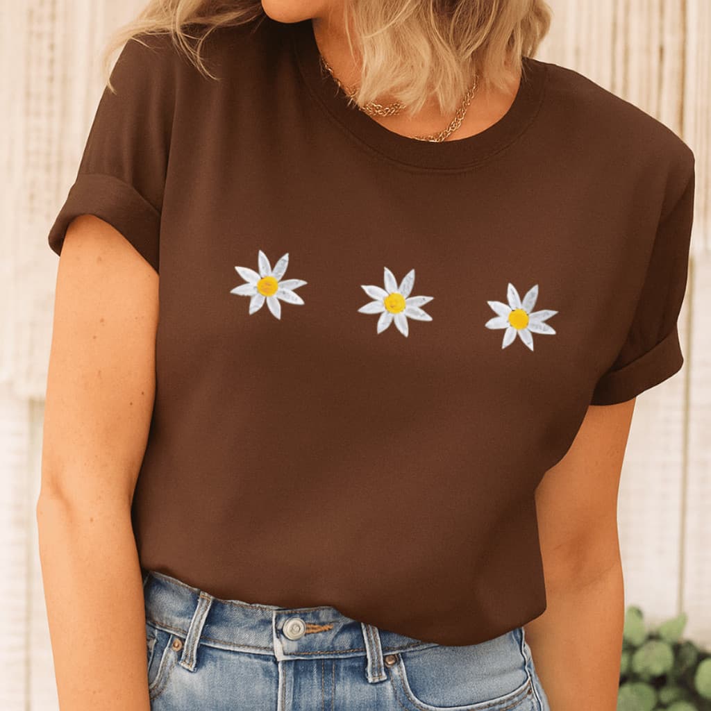 Camiseta Margarida Girassol Algodão Camisa Tecido Confortavel