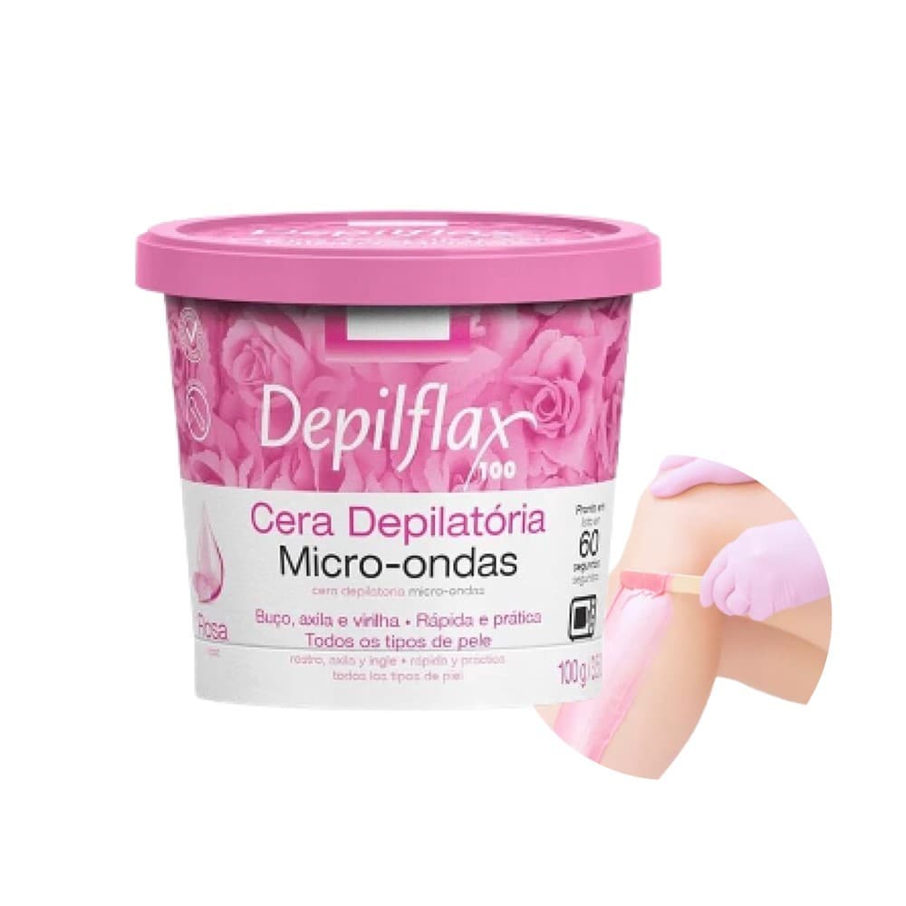 Cera de Microondas para Depilação Corporal Buço Axila e Virilha Rosas Depilflax 100g