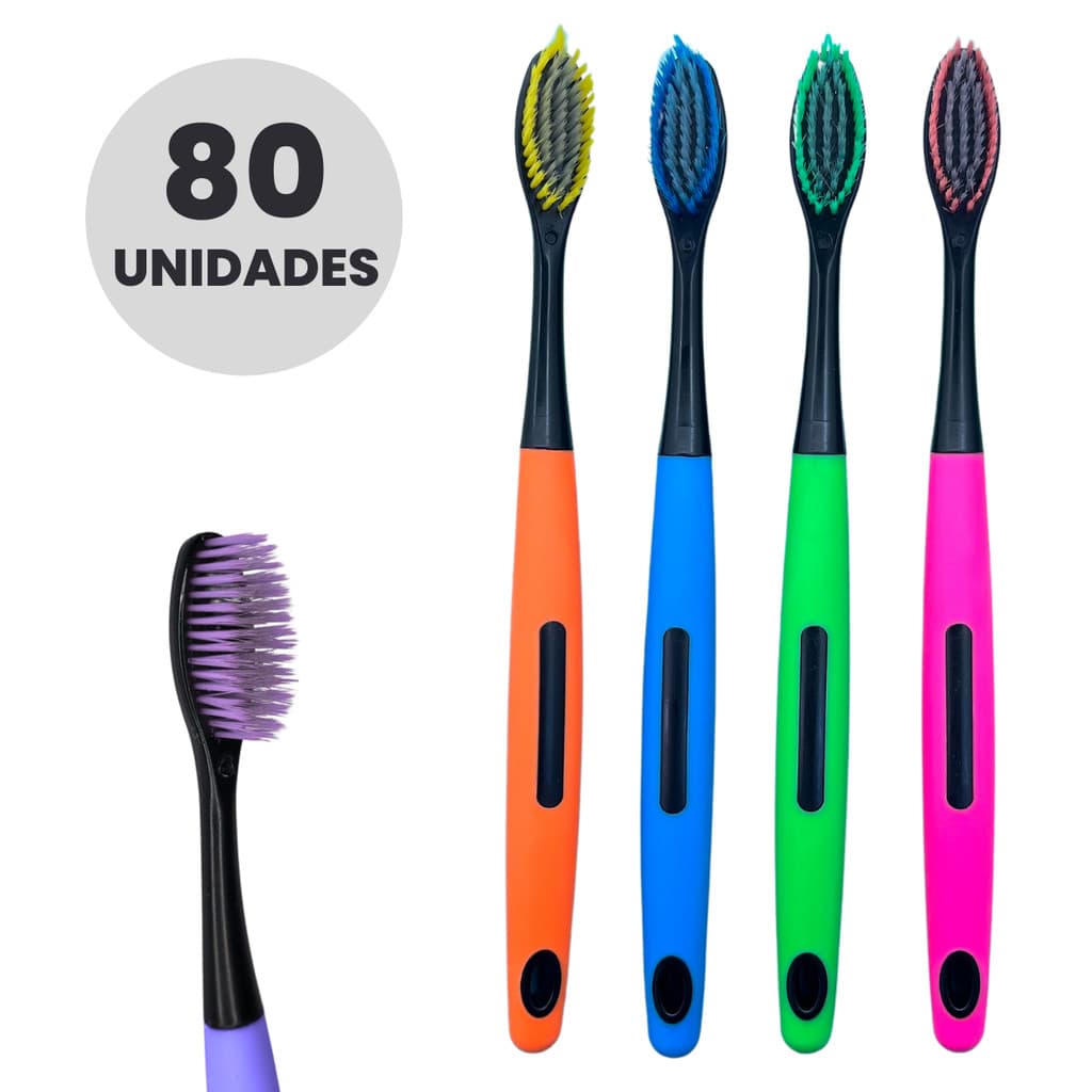 Kit Escova De Dente Macia Média Para Adulto 80 Unidades Com Capa Protetora