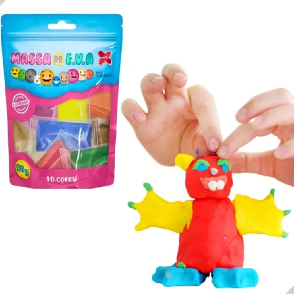 Kit 100 Massa de EVA Macia e Leve Atóxica Make+ para Artesanato, Slime e Biscuit Kit com 10 Cores