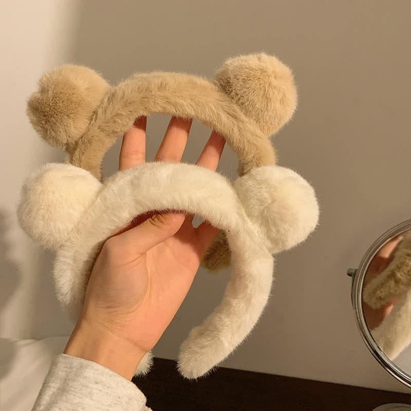 Tiara Pelúcia Orelha de Urso Macia Faixa de Cabelo Feminina