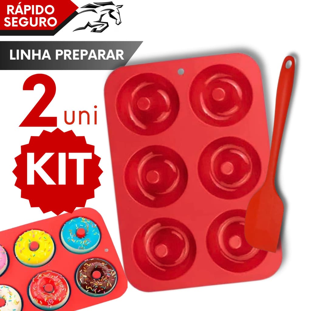 Forma de Silicone Mini Donuts Espátula Pão Duro 21cm Antiaderente Flexível e Resistente ao Calor