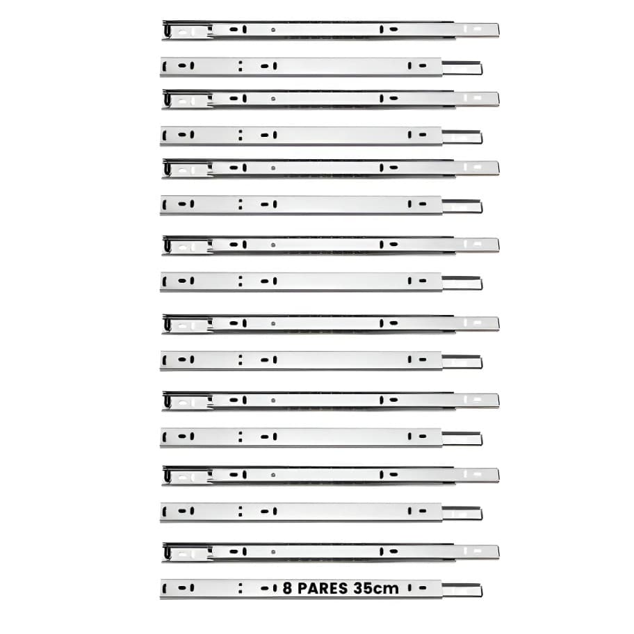 16 Corrediça Telescópica 35cm Aço Zincado 8 Pares Reforçado Alta Resistência Móveis Armário Cozinha