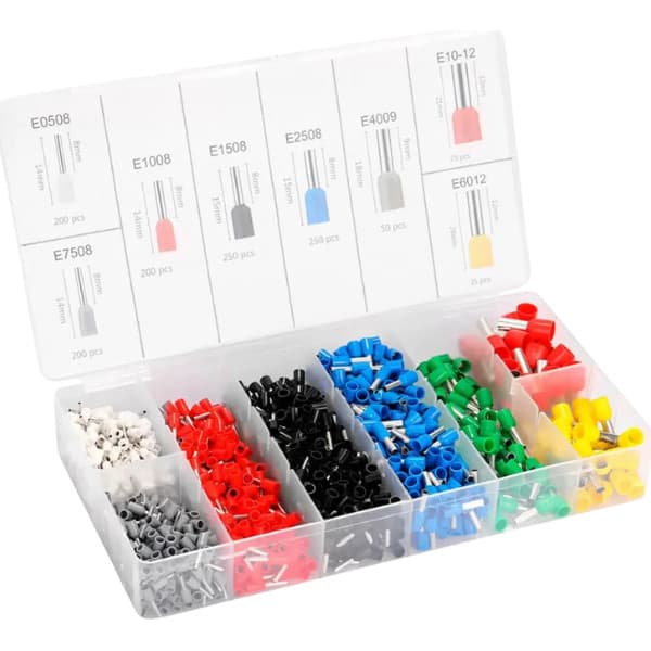 Kit Terminais Elétricos Ilhós Tubular 1.200 Peças Com Estojo