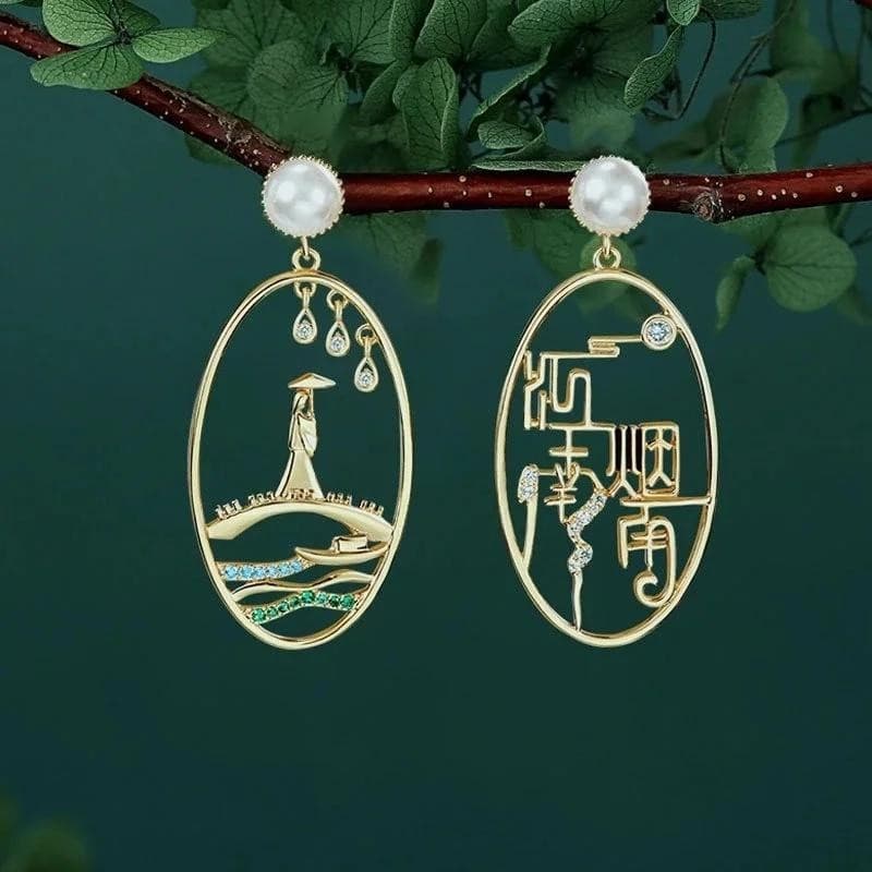 Brincos Assimétricos Originais Femininos Redondos Ocos Irregulares Joias Acessórios Clássicos Para Roupas Antigas Chines