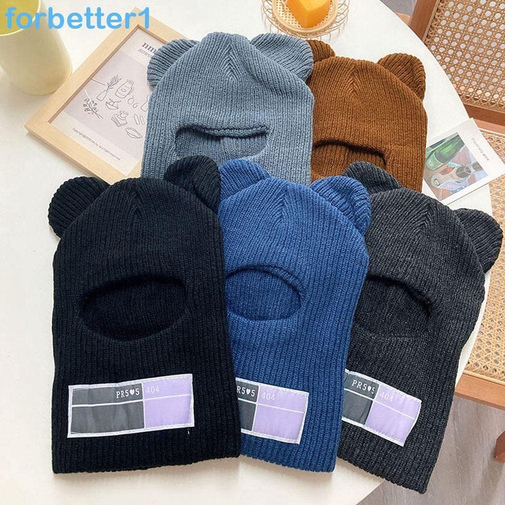 FORBETTER Masculino Gorro Ciclismo Ao Ar Livre Inverno Quente Chapéu Cor Sólida Urso Orelha Chapéus Colar Conjuntos De M