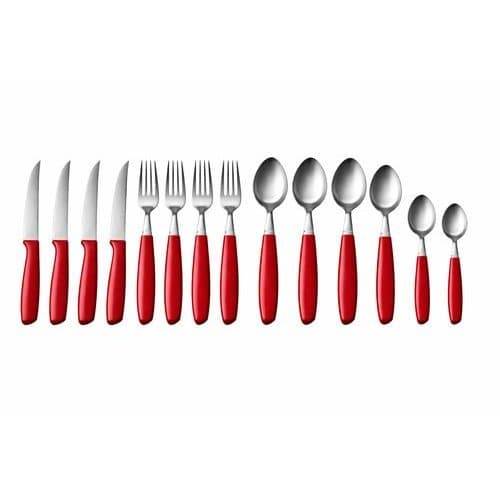 Jogo Talheres Completo 25 Pecas Aco Inox Vermelho Pote Vidro Armazenamento