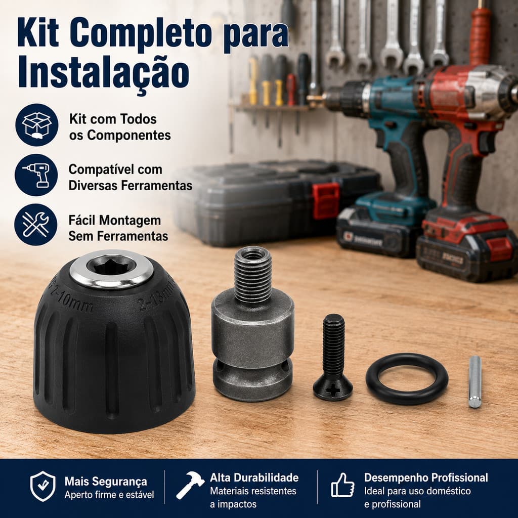 Mandril Plastico Universal Sem Chave 2 13mm Rosca 1 2 Adaptador De Impacto Resistente Durável Para Parafusadeira Chave