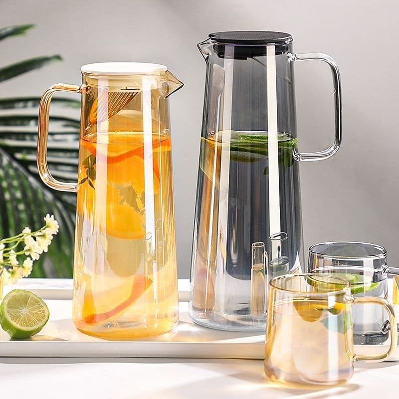 Conjunto de garrafa de água fria de vidro com alto teor de borosilicato doméstico, grande capacidade, vidro âmbar, limão