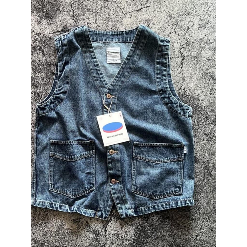 Estilo Hong Kong bonito japonês Retro lavado sem mangas denim colete com decote em V solto ferramentas denim colete jaqu