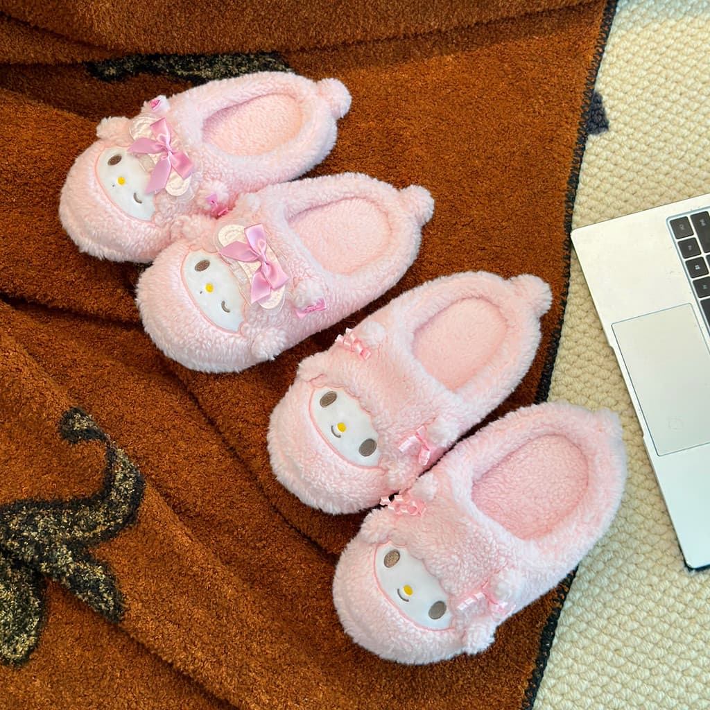 Bonito dos desenhos animados rosa pequeno lã chinelos de lã feminino inverno interior casa antiderrapante Baotou chinelo