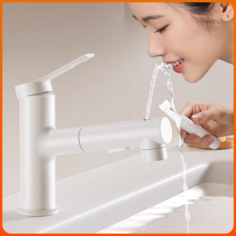 Torneira extraível para lavatório, água quente e fria, lavatório branco de dupla utilização, lavatório criativo