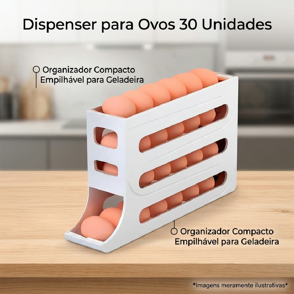 Dispenser para Ovos 30 Unidades, Organizador de Geladeira | Compacto e Empilhável