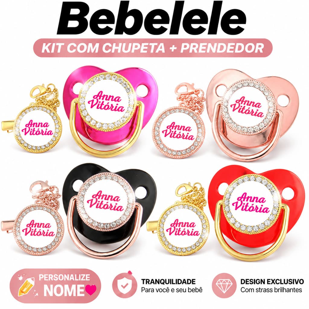 Chupeta de bebê em formato plano, incluindo clipe de chupeta