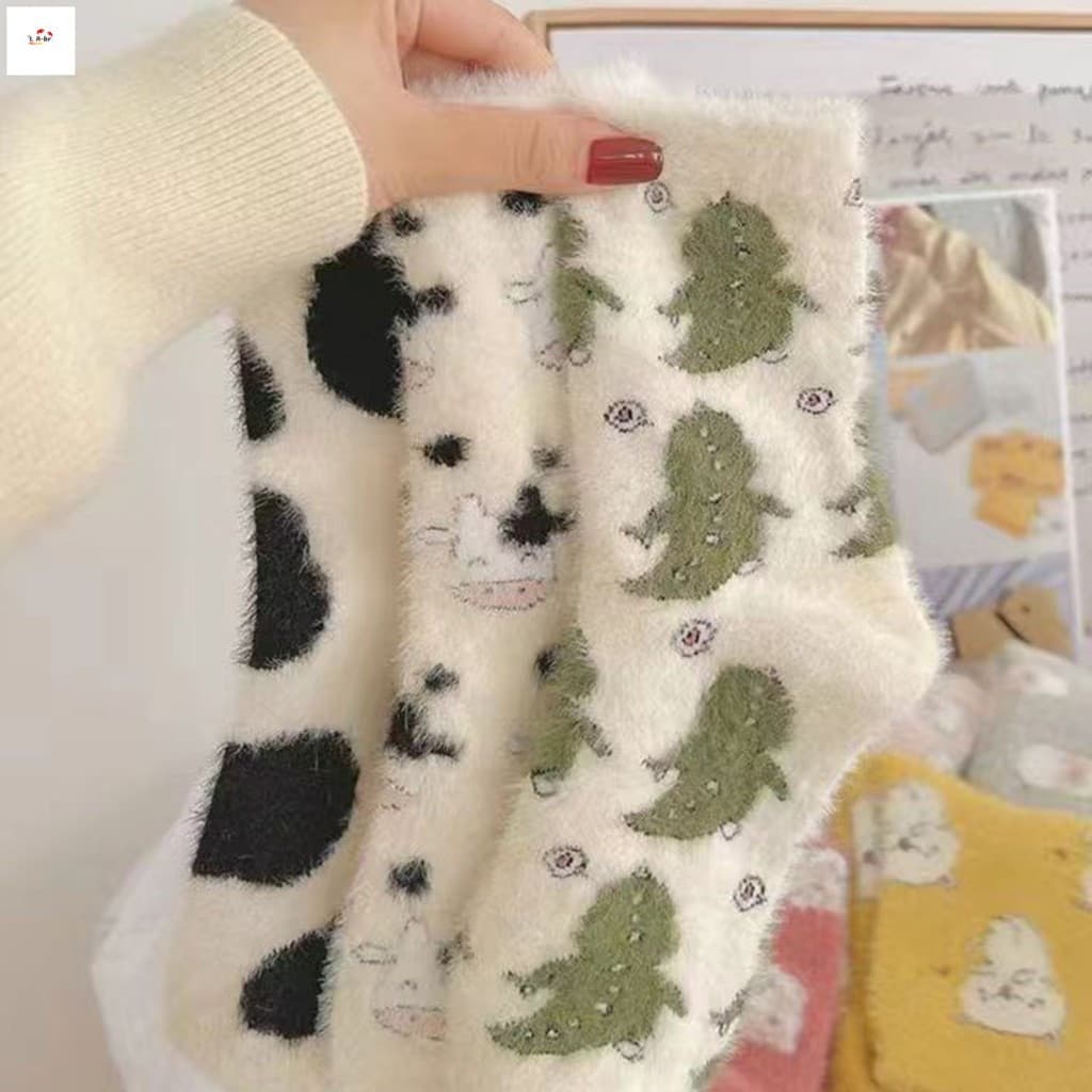 Meias Femininas Fofas E Macias Com Estampa De Vaca – Manchas Pretas Brancas Para Botas De Dormir