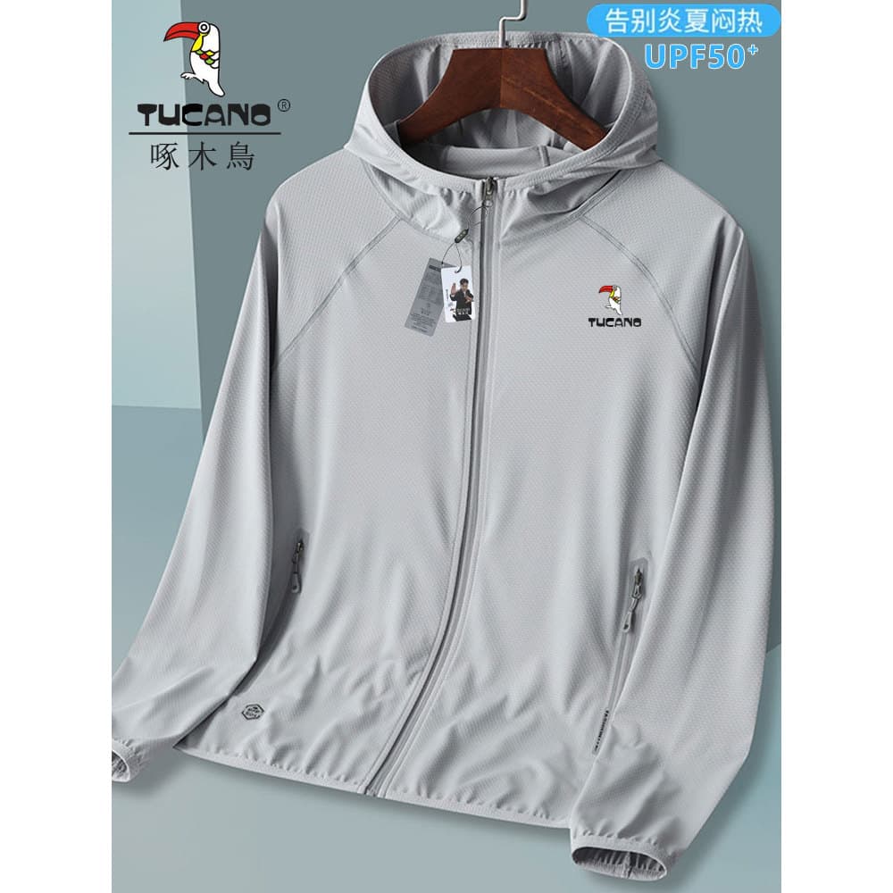 Woodpecker protetor solar roupas masculinas verão luz ao ar livre gelo seda grande borda roupas de pele de secagem rápid