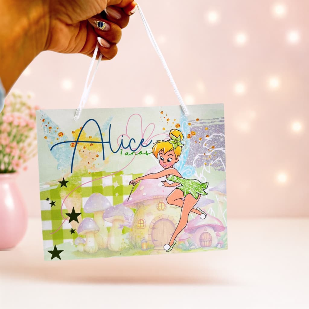 Sacolinha Personalizada Sininho -Tinker Bell com Nome | Lembrancinha Infantil para Festas  | PEGUE E MONTE