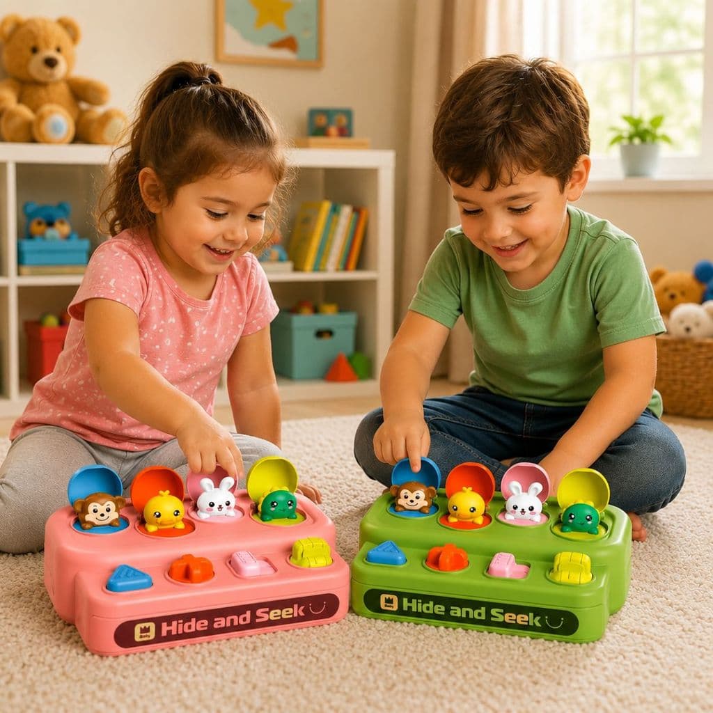 Brinquedo Interativo Pop Up Animais Esconde Esconde Montessori Educativo Sensorial Coordenação Motora Infantil Movimento