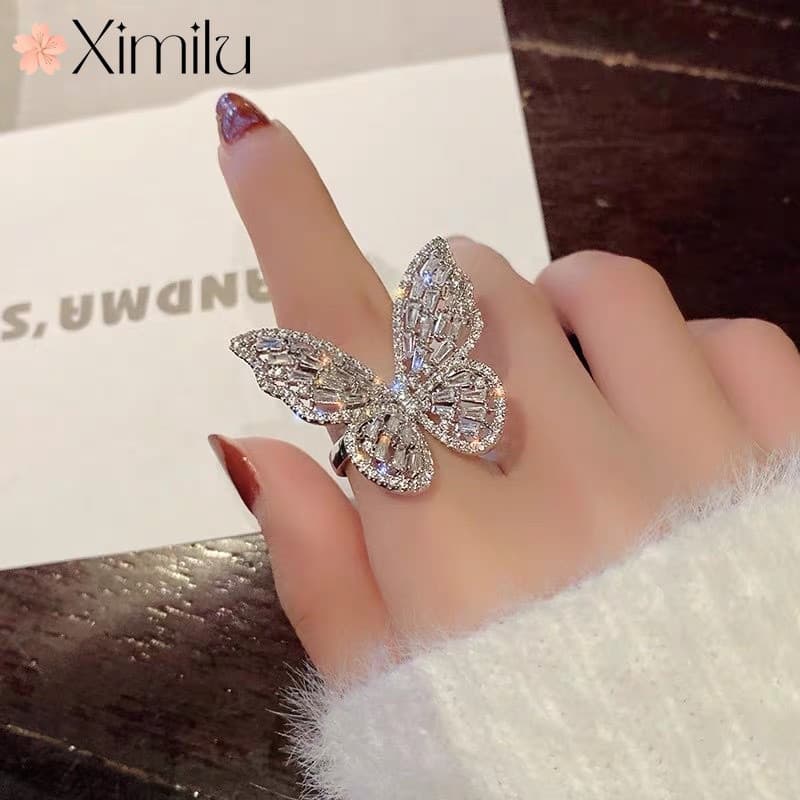 ♥ Original exagerado grande borboleta anel de prata Design feminino estilo legal jóias de aniversário de luxo