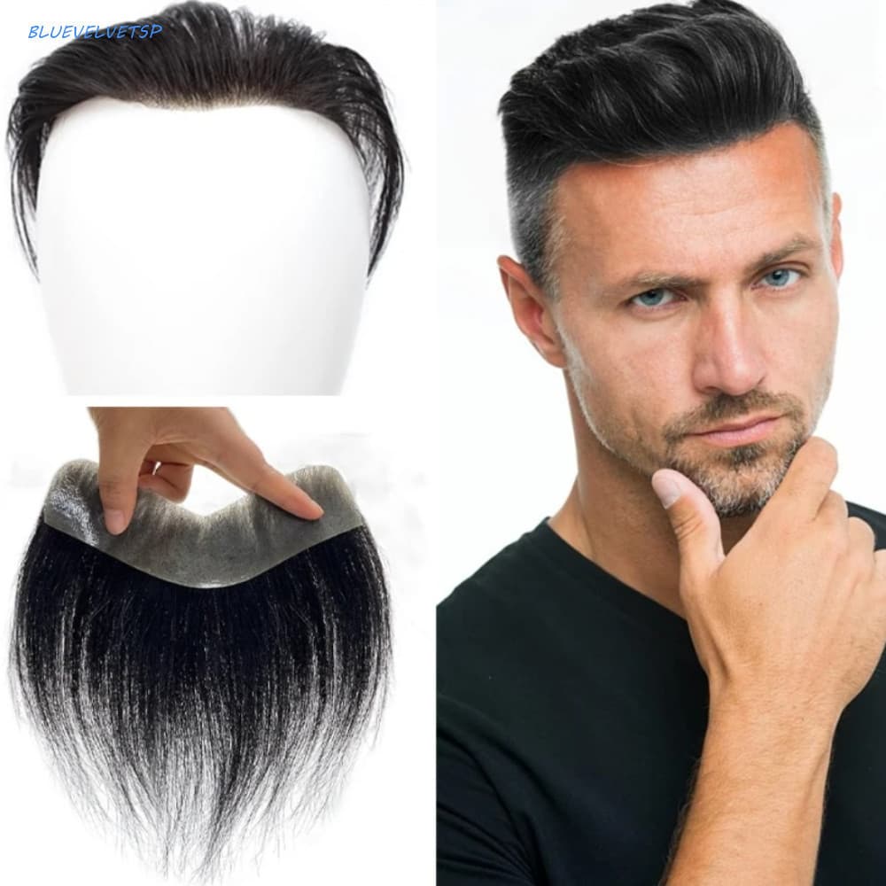 BLUEVELVETSP Peruca De Cabelo Para Testa , Remendo Humano Natural Feito À Mão Estilo V , Pele Ultrafina