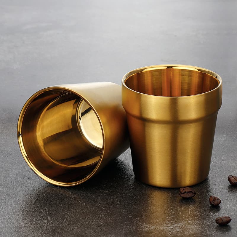 Estilo coreano engrossado pequeno 304 copo de água de aço inoxidável duplo copo de Metal cerveja copo dourado