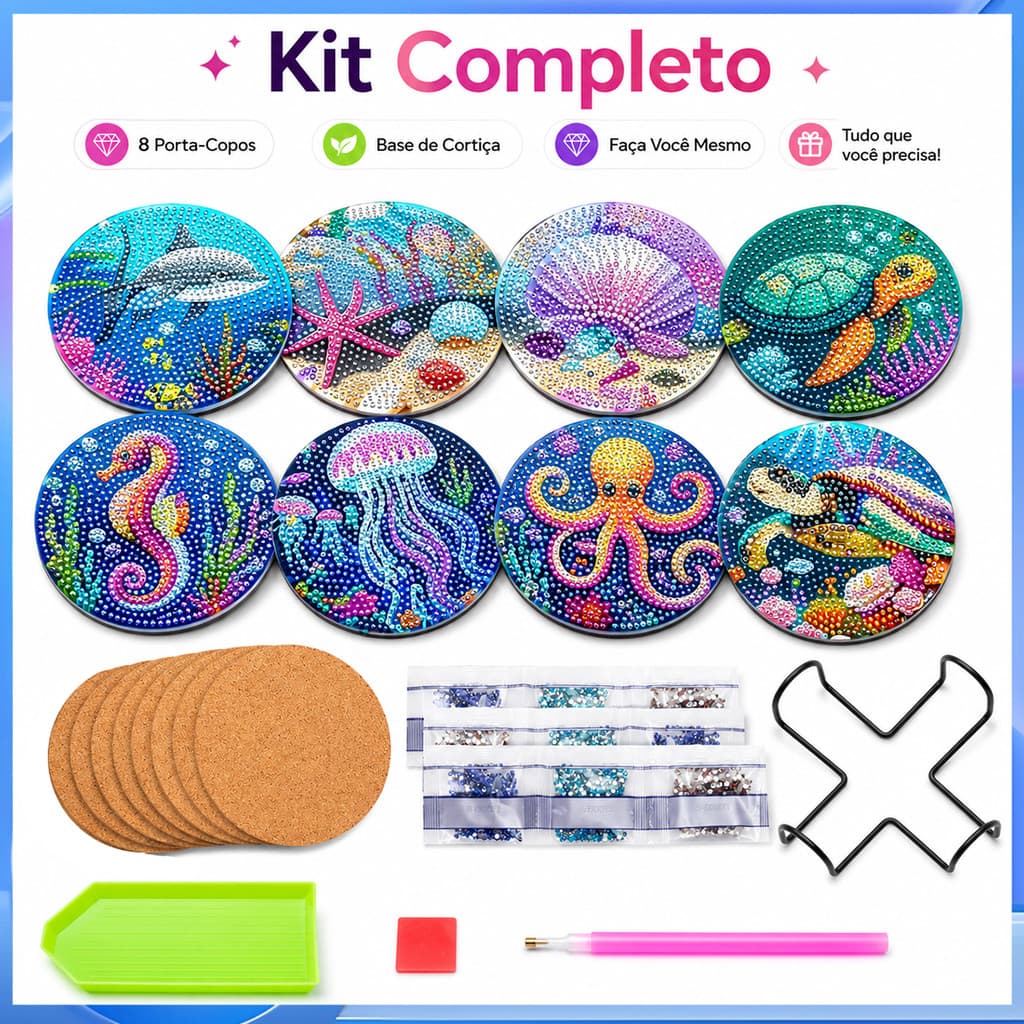 Vida marinha pintura diamante Coaster DIY Material saco suporte de armazenamento almofada de isolamento artesanal