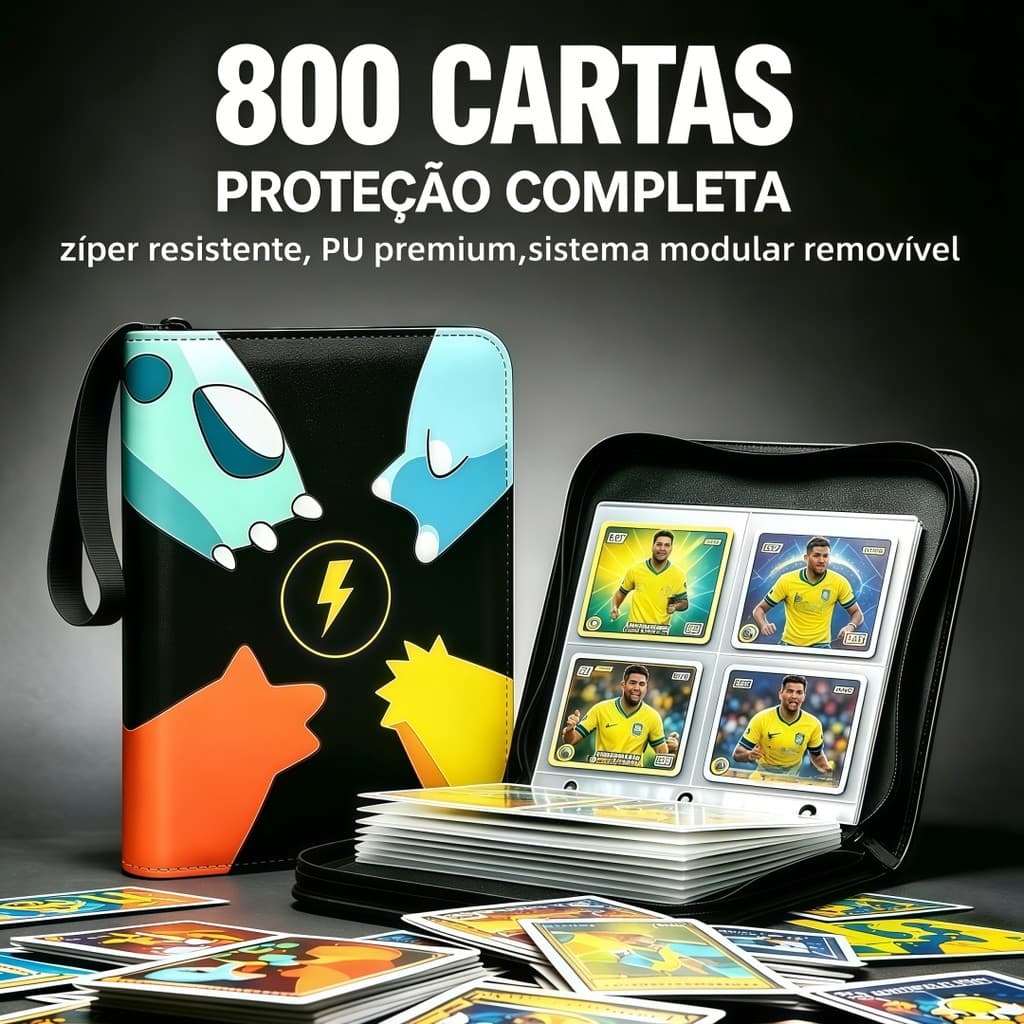 Cartas de Futebol Colecionáveis TCG Álbum Fichário 800 Cartas Cartas TCG Porta Cartas Oficial Zíper