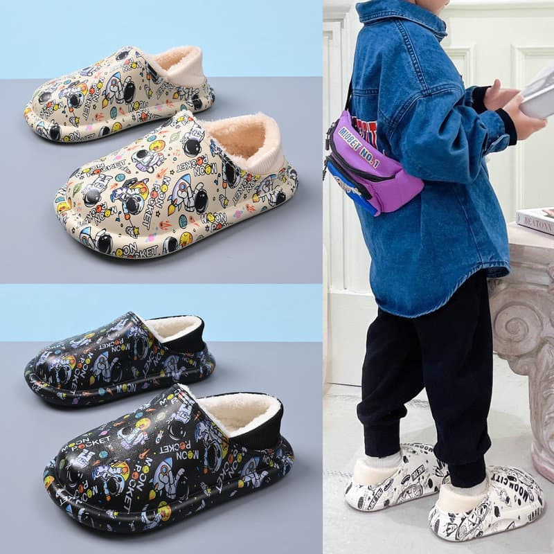 Meninos chinelos de algodão inverno velo-velo salto quente crianças casa sapatos antiderrapante à prova dwaterproof água