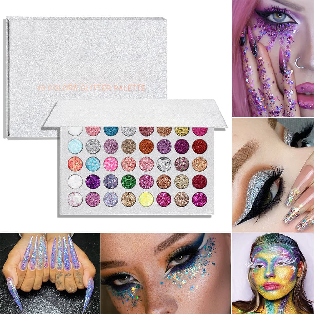 Paleta De Sombras Com Glitter , 40 Cores , Altamente Prensadas , Pigmentada , Metálica , Brilhante , Paletas De Maquiage