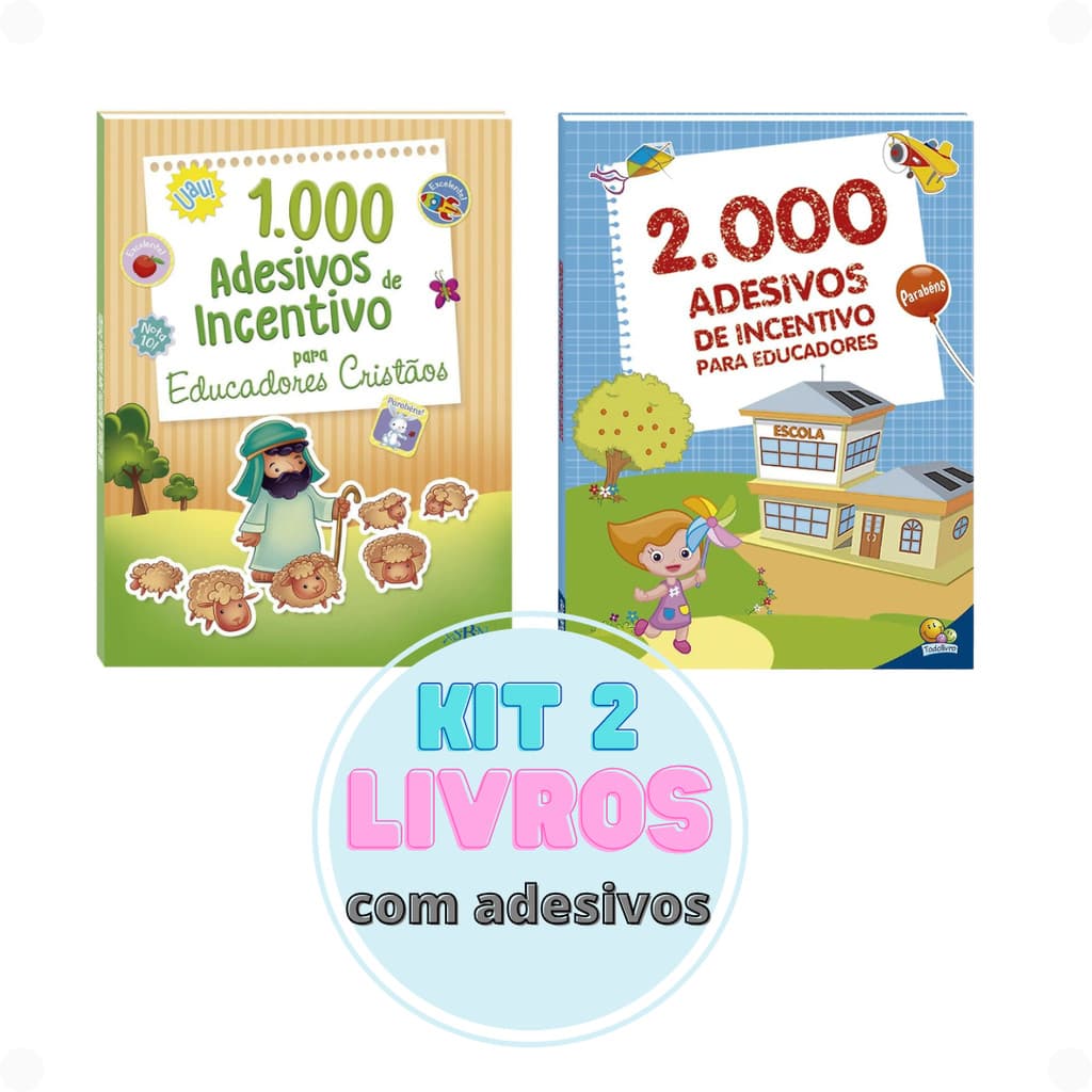 Kit 2 Livros 3000 Adesivos Incentivo Infantil Escolar Professor Cristao Pedagogico Todolivro