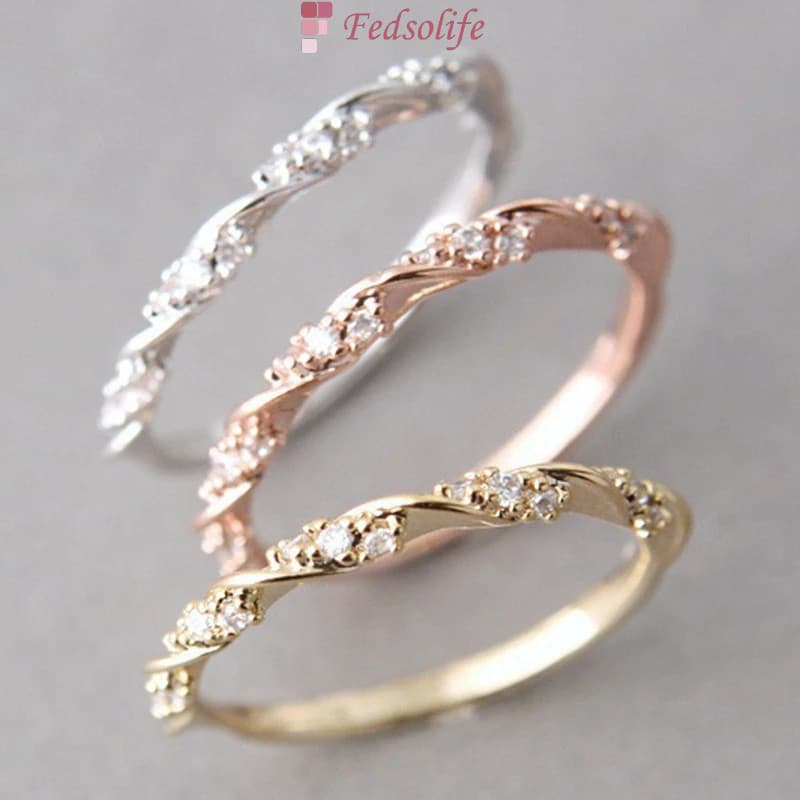 Anel Fedsolife] Anel de ouro rosa banhado a ouro torcido criativo casal feminino estilo coreano
