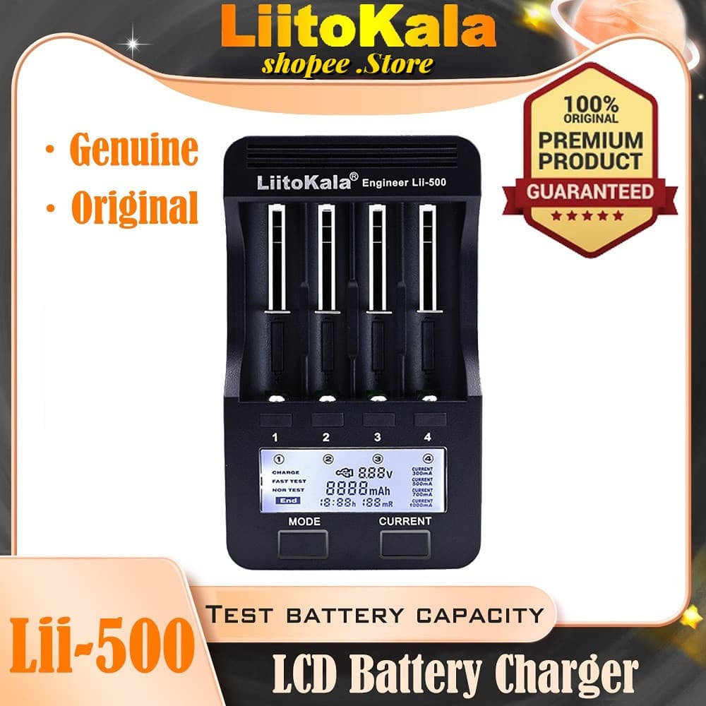 Genuíno/Original Liitokala Lii-500 18650 Carregador De Bateria Inteligente display LCD Com Carro Para Testador De Capaci