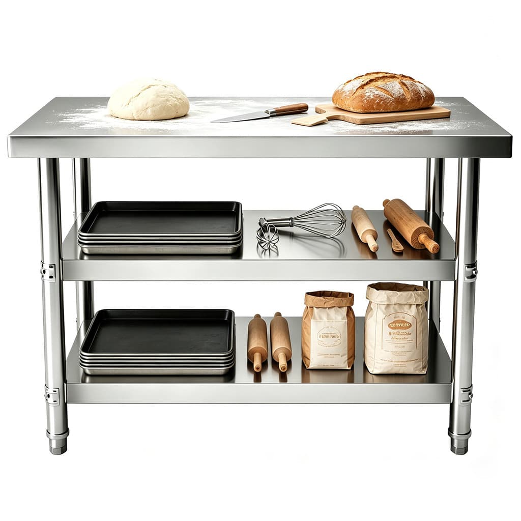 Mesa Inox Bancada 3 Prateleiras Inoxidavel Cozinha Robusta Mesa Inox 1,20x0,5x0,8 Bancada Manipulação Cozinha Indutrial