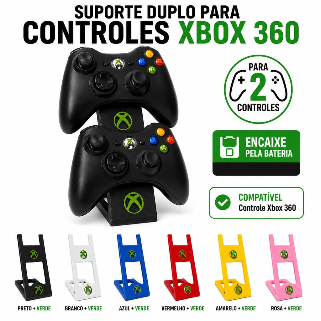 Xbox 360 Suporte Duplo Vertical 02 Controles Manete Organizador Expositor Gamer Setup Mesa Decoração